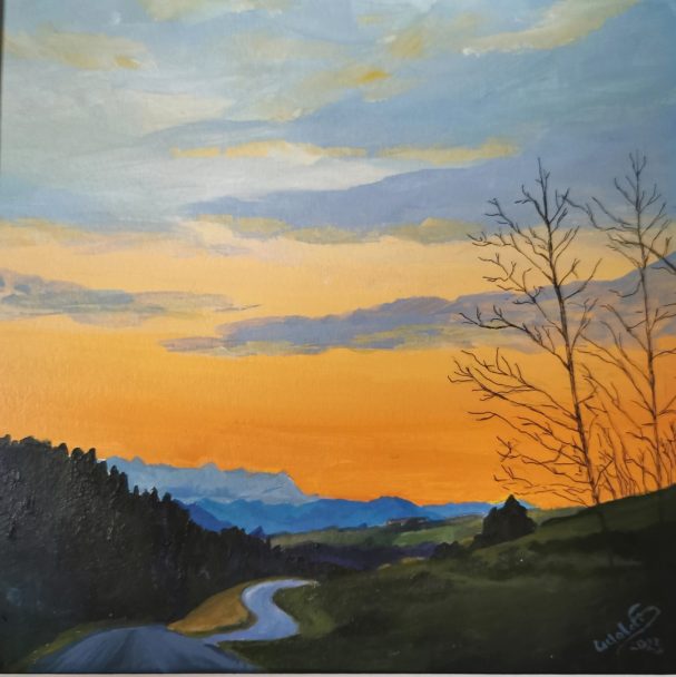 Grestner Höhe - Märzlicht: Orange und Eisblau
