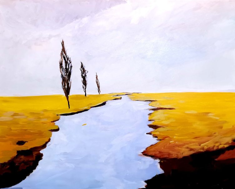 Schwebende Welten, Acryl auf Leine cmnmischgewebe 80 x 100