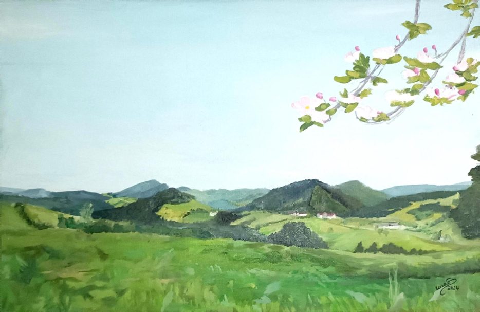 Wo die Höfe im Blütenmeer liegen, 40 x 60, Öl auf Leinenmischgewebe